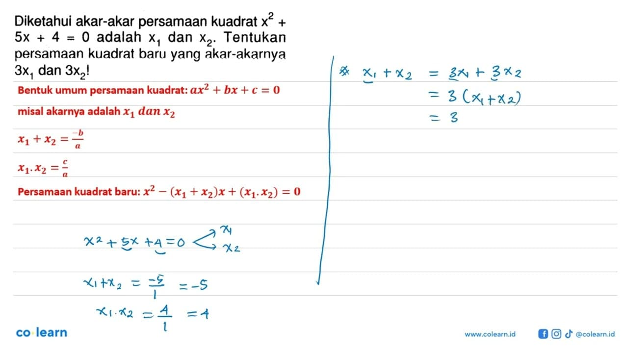 Diketahui akar-akar persamaan kuadrat x^2 + 5x + 4 = 0