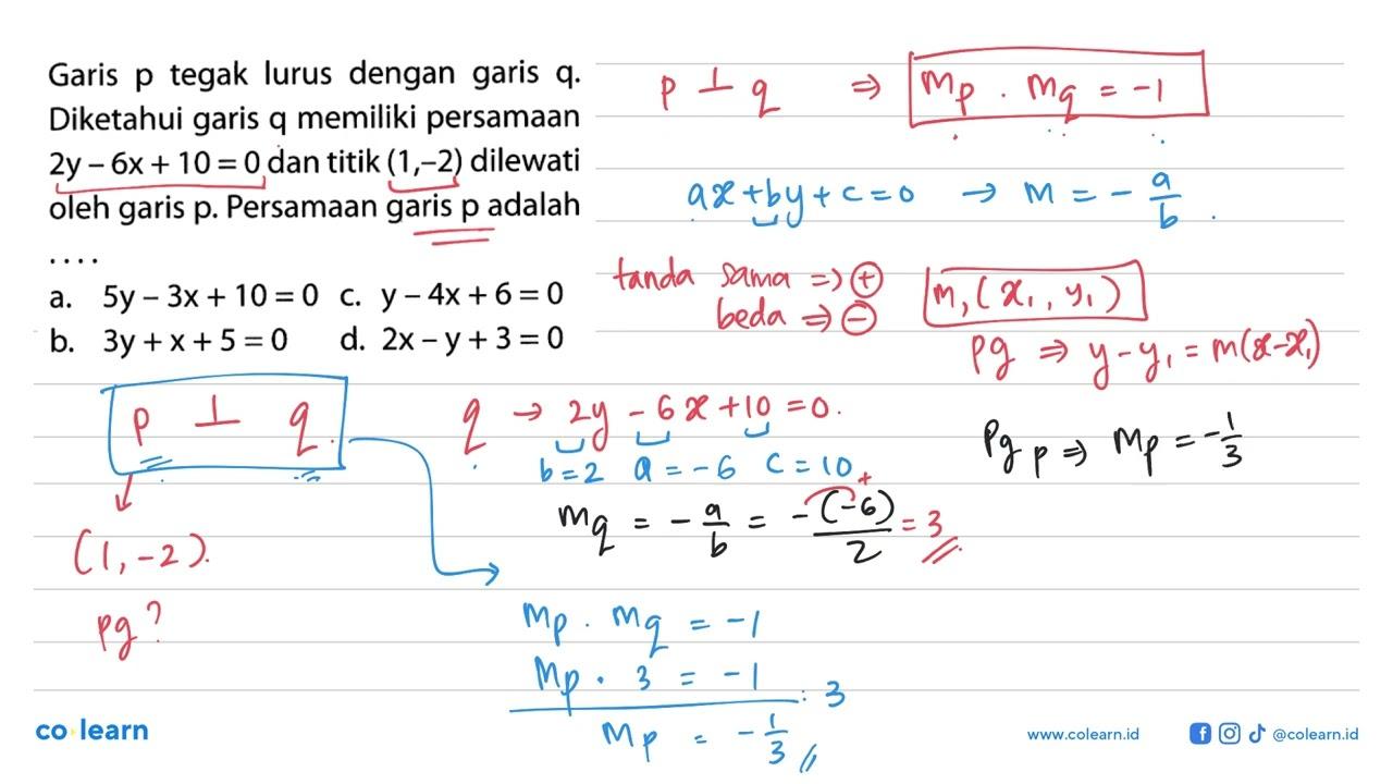 Garis p tegak lurus dengan garis q Diketahui garis memiliki