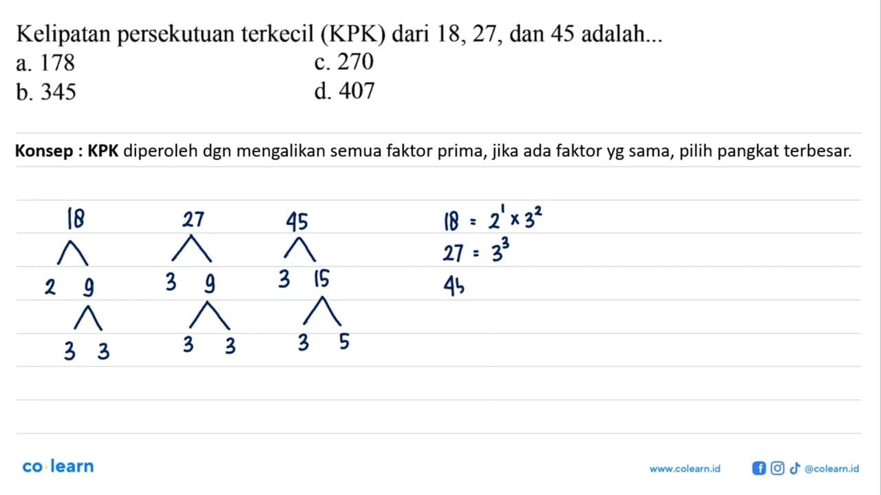 Kelipatan persekutuan terkecil (KPK) dari 18, 27, dan 45