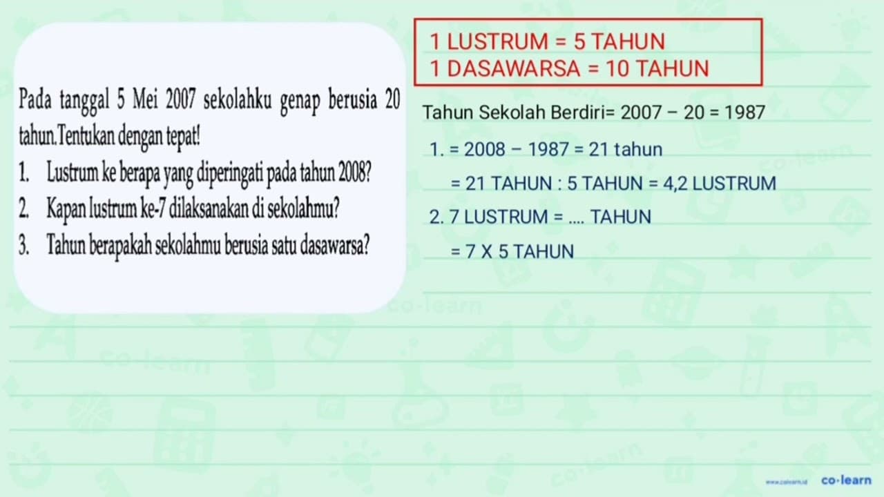 Pada tanggal 5 Mei 2007 sekolahku genap berusia 20