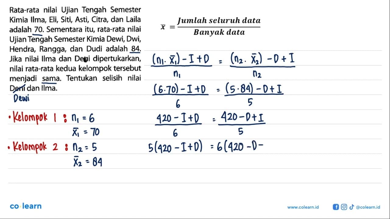 Rata-rata nilai Ujian Tengah Semester Kimia Ilma, Eli,