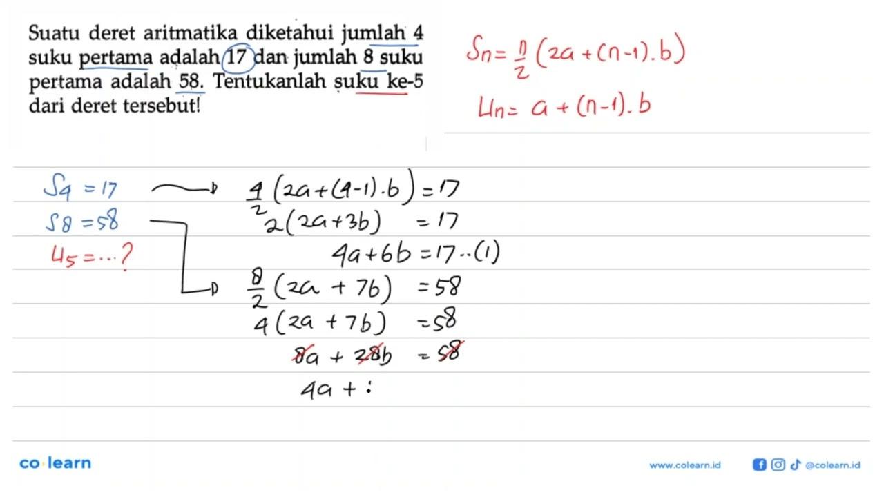 Suatu deret aritmatika diketahui jumlah 4 suku pertama