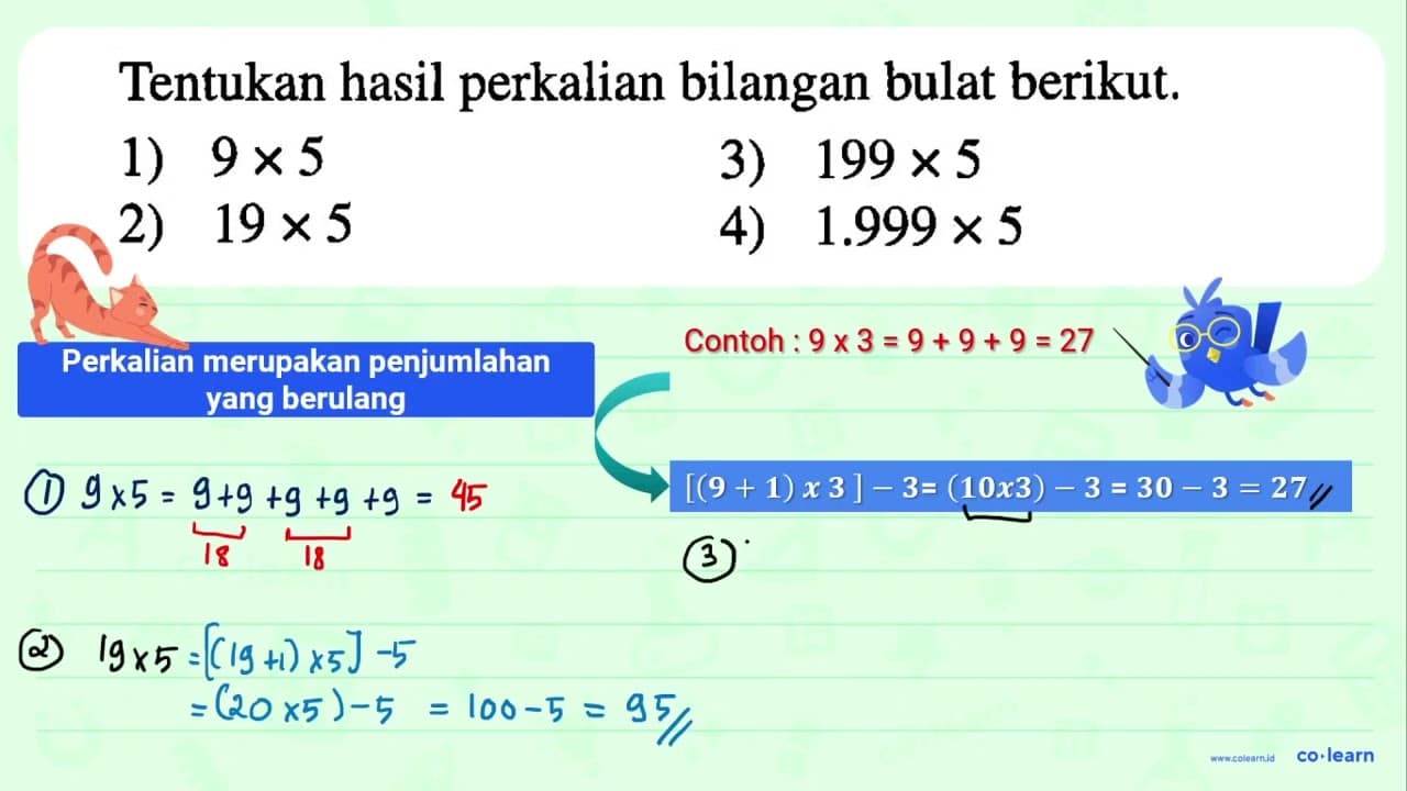 Tentukan hasil perkalian bilangan bulat berikut. 1) 9 x 5