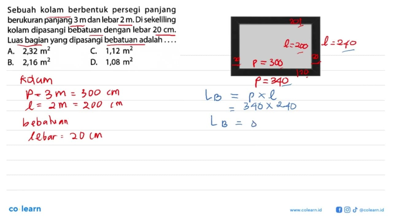 Sebuah kolam berbentuk persegi panjang berukuran panjang 3