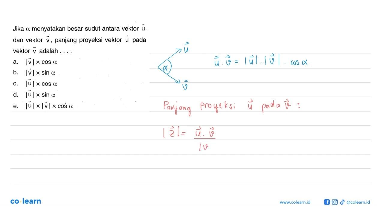 Jika alpha menyatakan besar sudut antara vektor vektor u