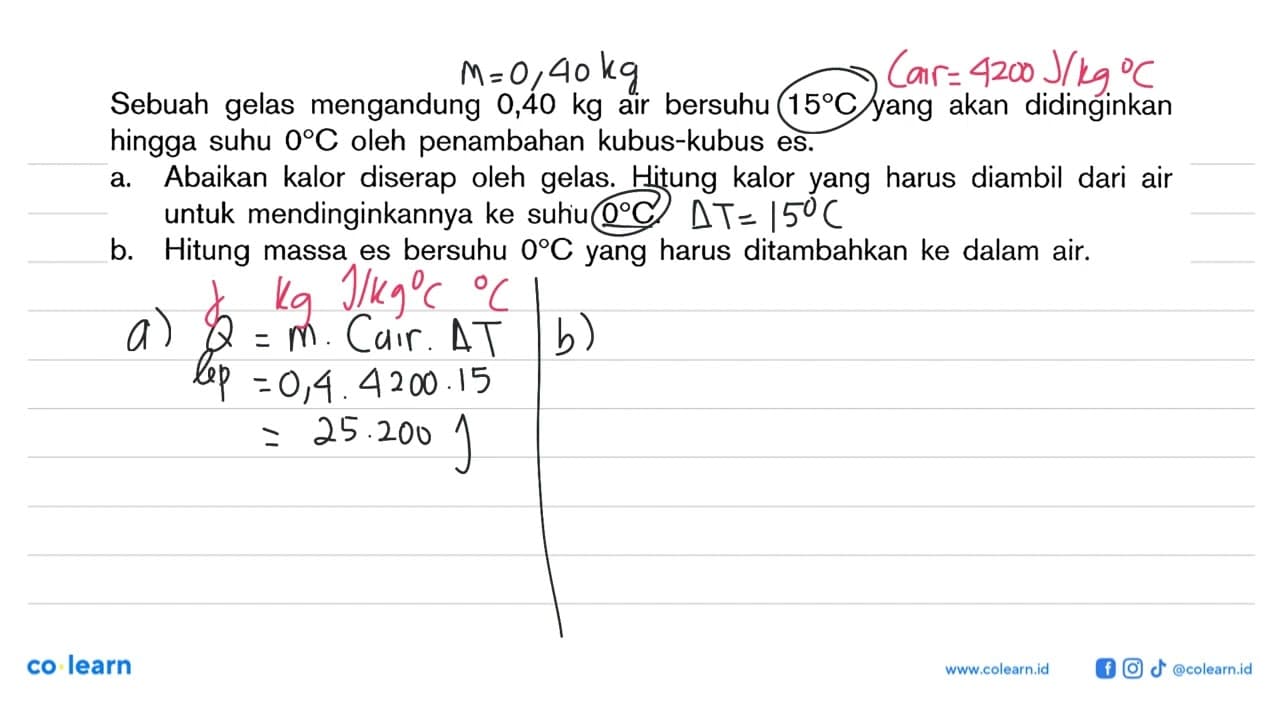 Sebuah gelas mengandung 0,40 kg air bersuhu 15 C yang akan