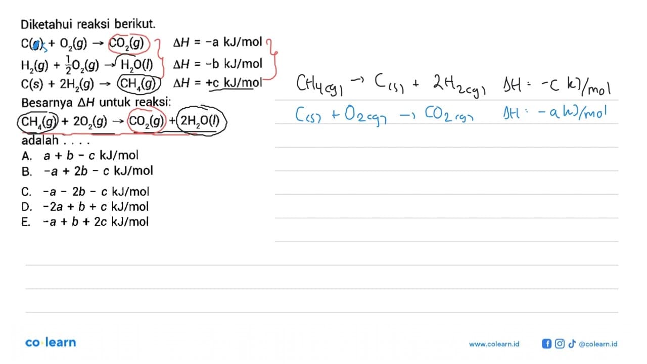 Diketahui reaksi berikut. C(g) + O2(g) -> CO2(g) delta H=-a