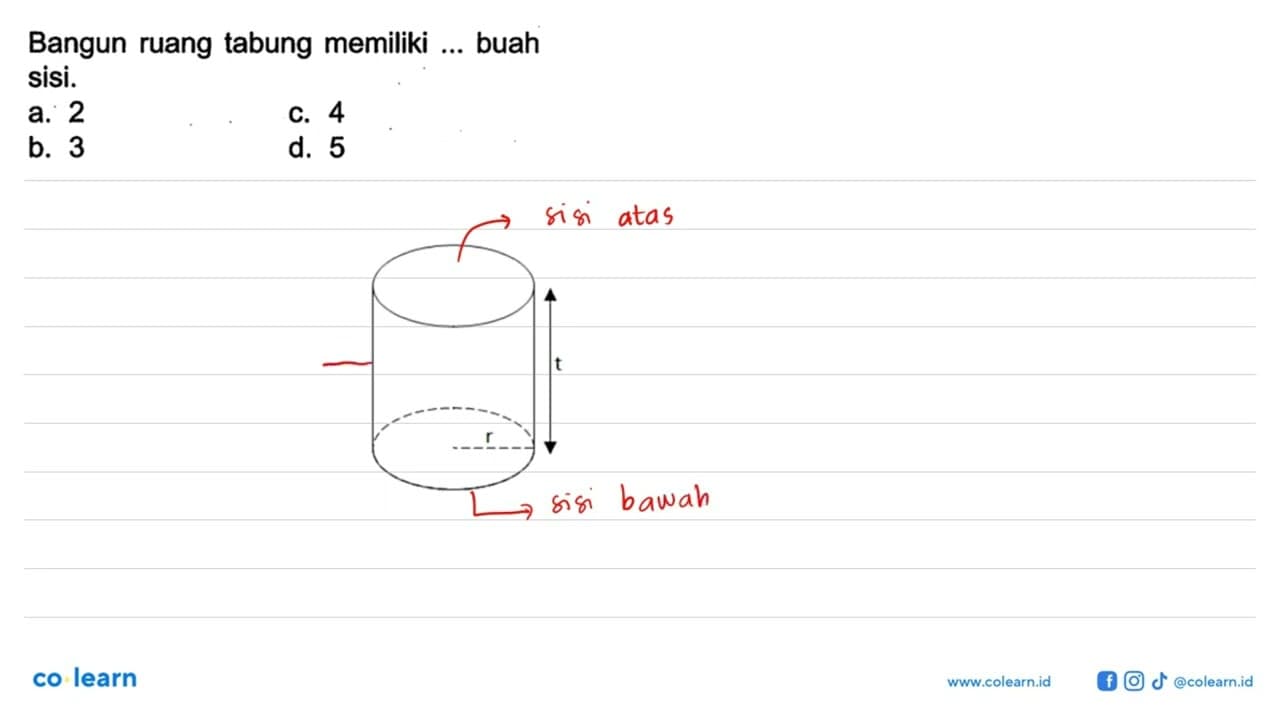 Bangun ruang tabung memiliki ... buah sisi.