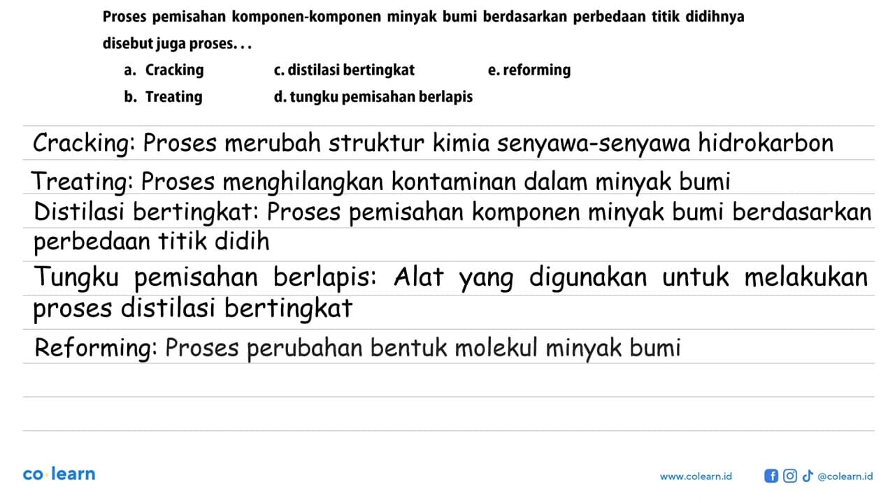 Proses pemisahan komponen-komponen minyak bumi berdasarkan