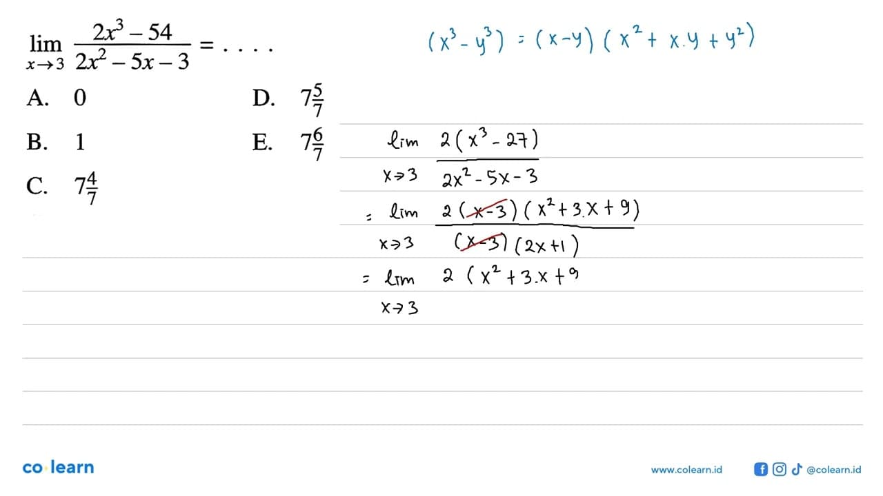 lim x -> 3 2x^3-54/2x^2-5x-3=...