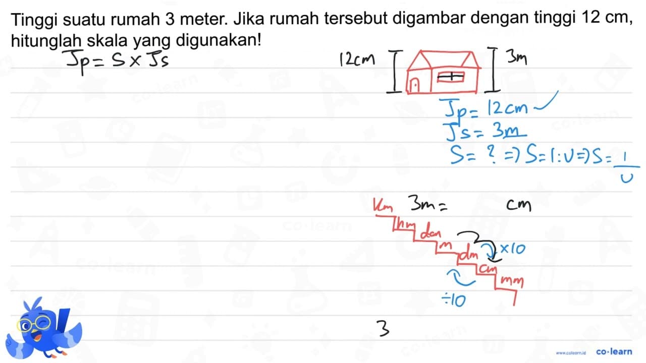 Tinggi suatu rumah 3 meter. Jika rumah tersebut digambar