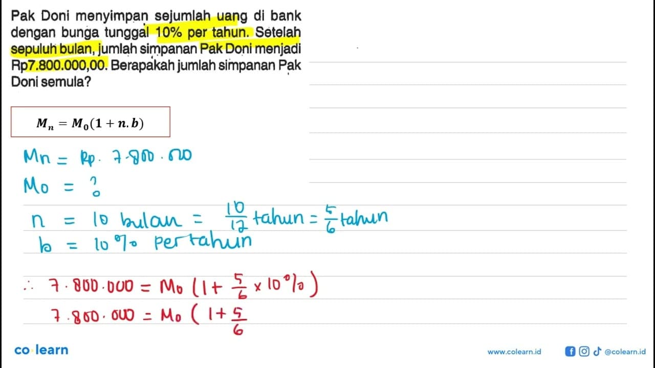 Pak Doni menyimpan sejumlah uang di bank dengan bunga