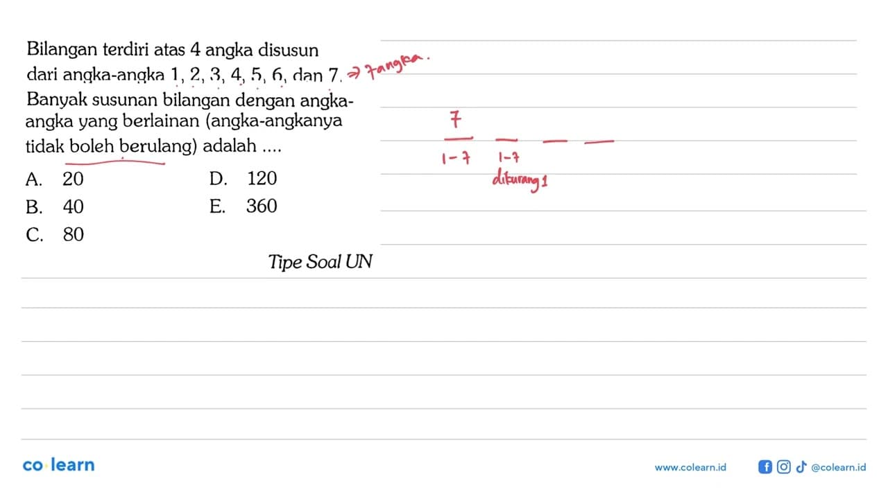 Bilangan terdiri atas 4 angka disusun dari angka-angka