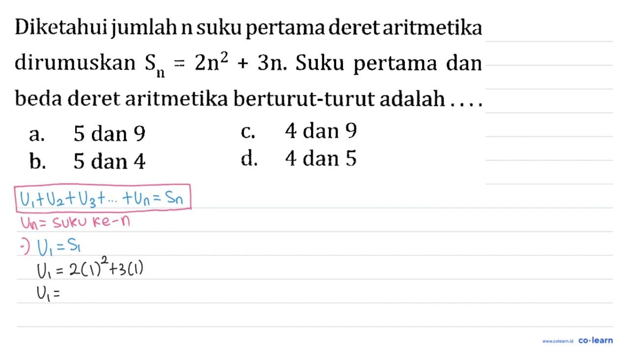 Diketahui jumlah n suku pertama deret aritmetika dirumuskan