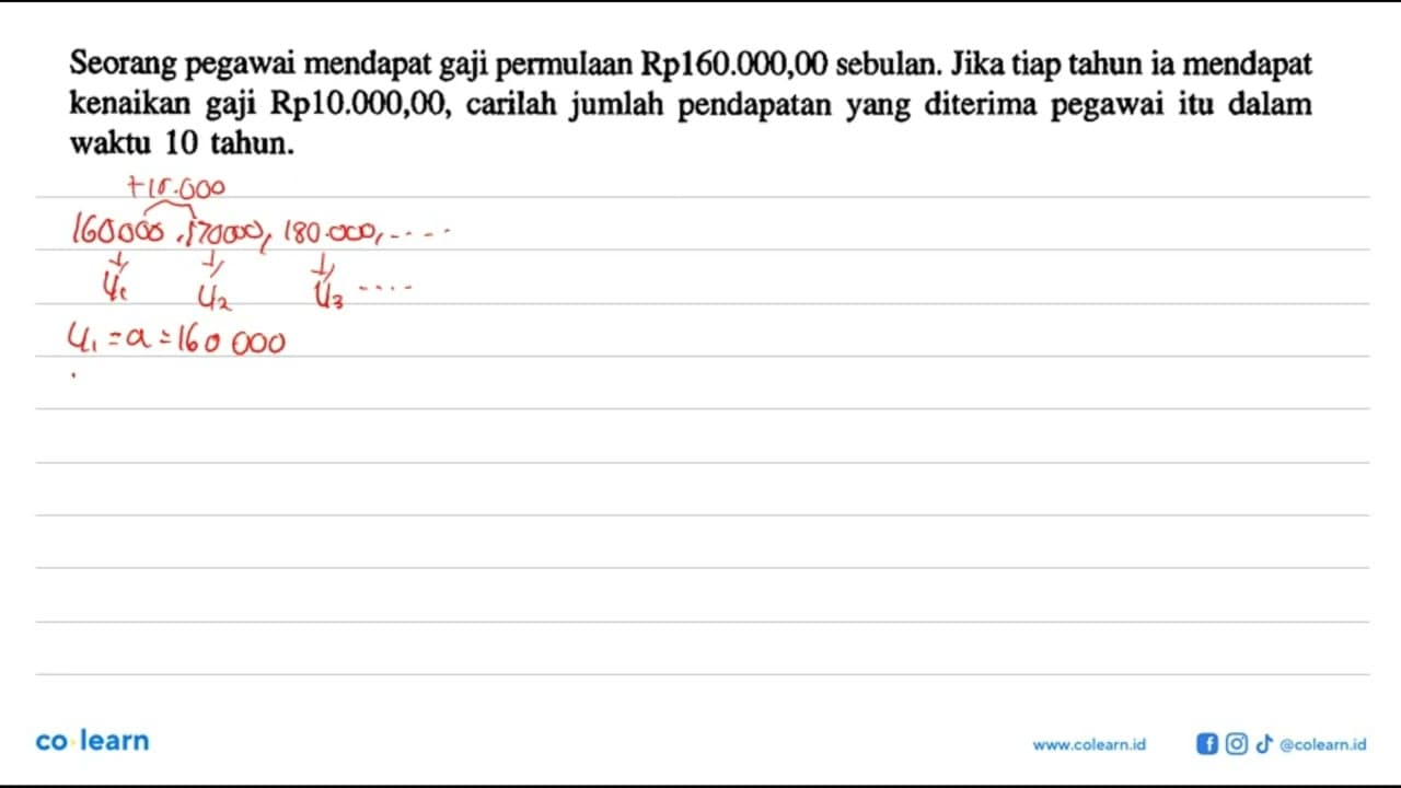 Seorang pegawai mendapat gaji permulaan Rp160.000,00