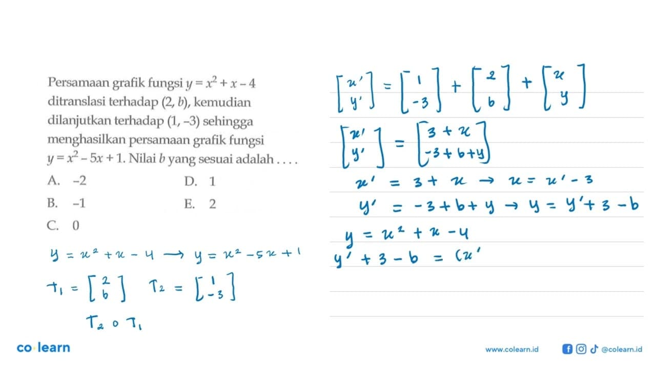 Persamaan grafik fungsi y=12+x-4 ditranslasi terhadap (2,