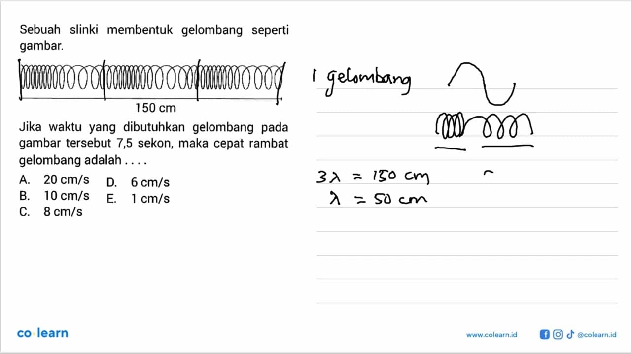 Sebuah slinki membentuk gelombang seperti gambar. 150 cm