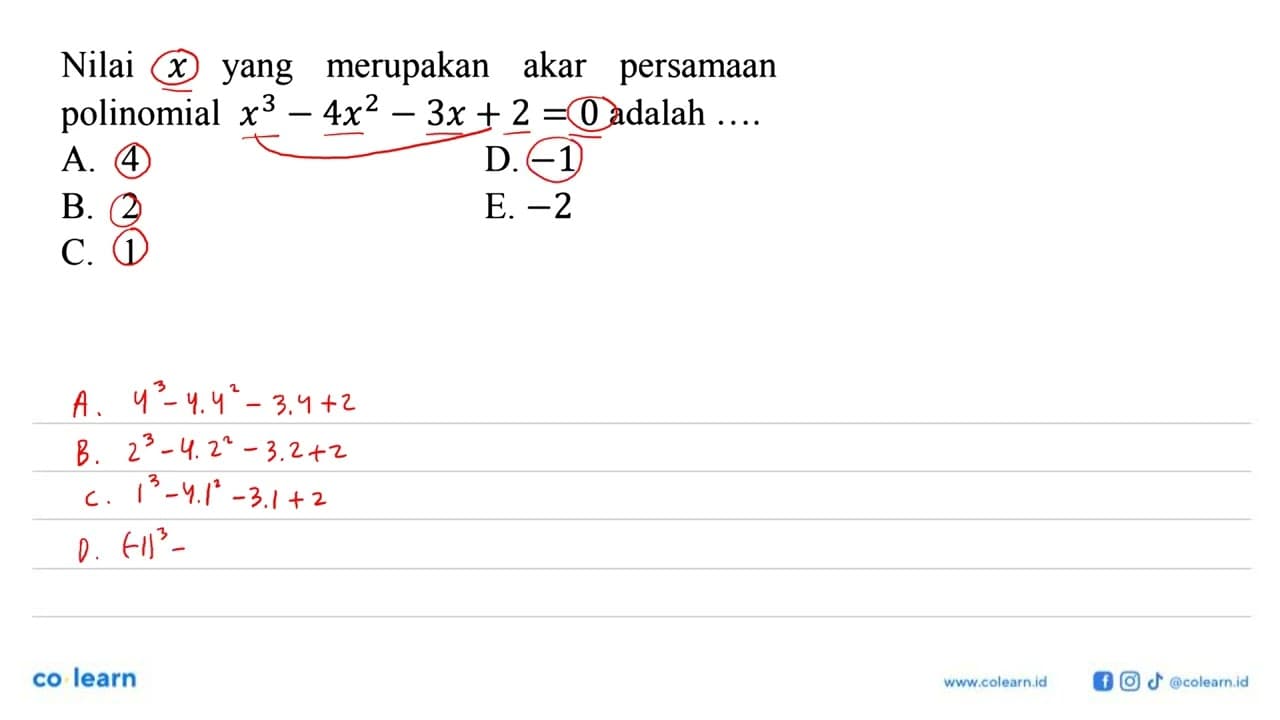 Nilai x yang merupakan akar persamaan polinomial