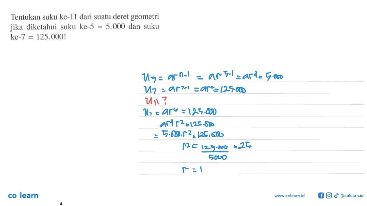 Tentukan suku ke-11 dari suatu deret geometri jika