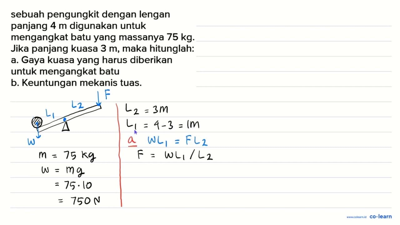 sebuah pengungkit dengan lengan panjang 4 m digunakan untuk