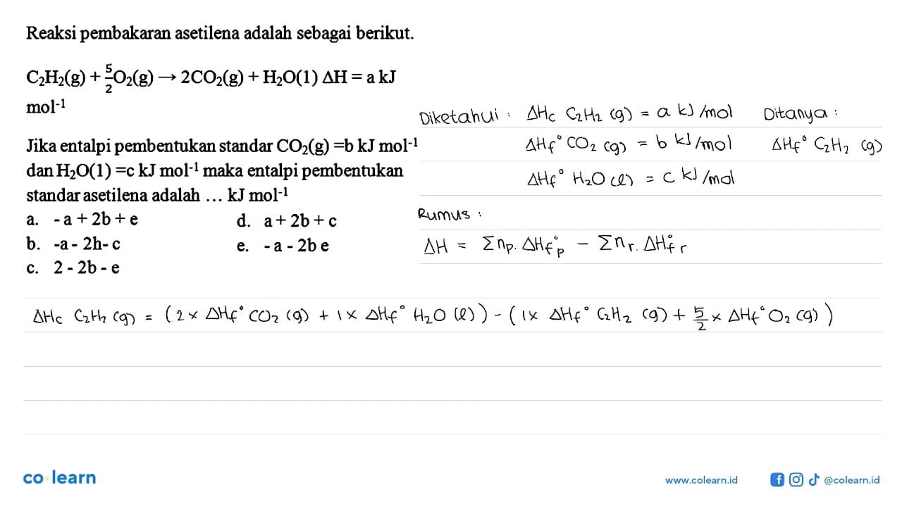 Reaksi pembakaran asetilena adalah sebagai berikut. C2H2(g)