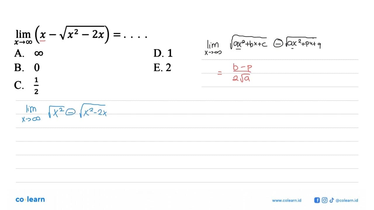 lim x->tak hingga(x-akar(x^2-2x))=...