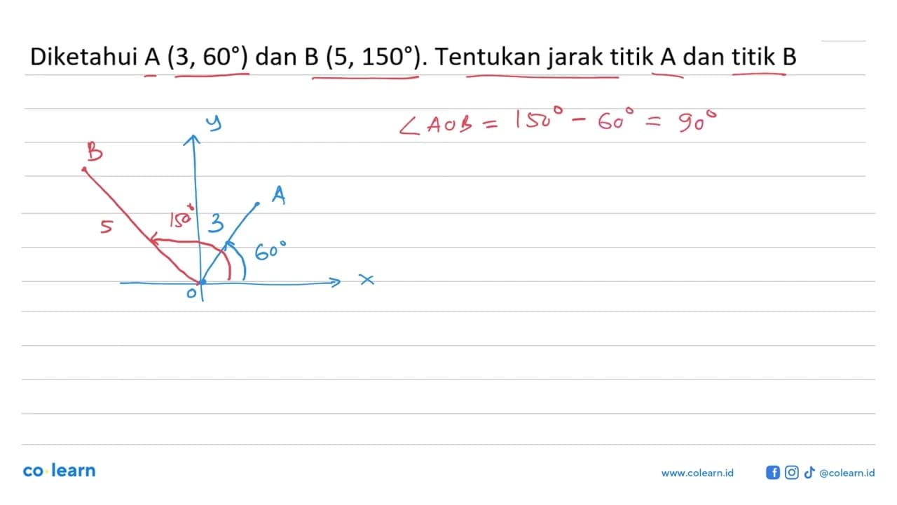 Diketahui A(3,60) dan B(5,150). Tentukan jarak titik A dan