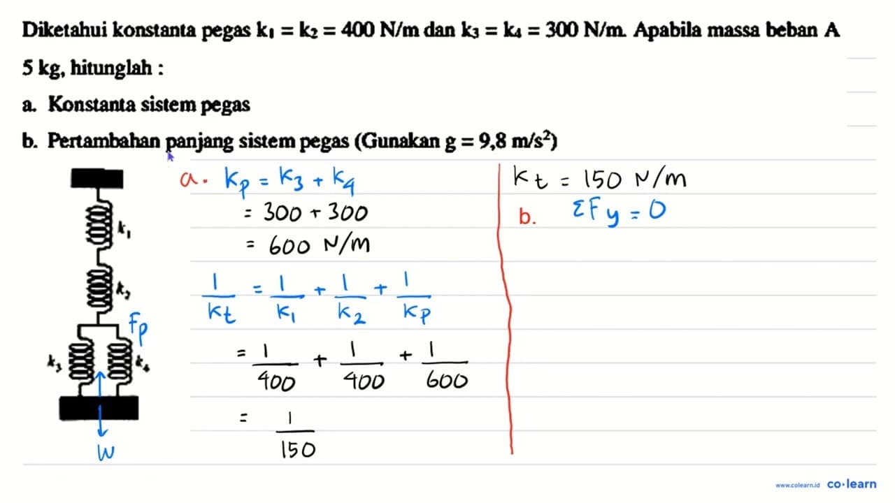 Diketahui konstanta pegas k_(1)=k_(2)=400 N / m_( {dan ))