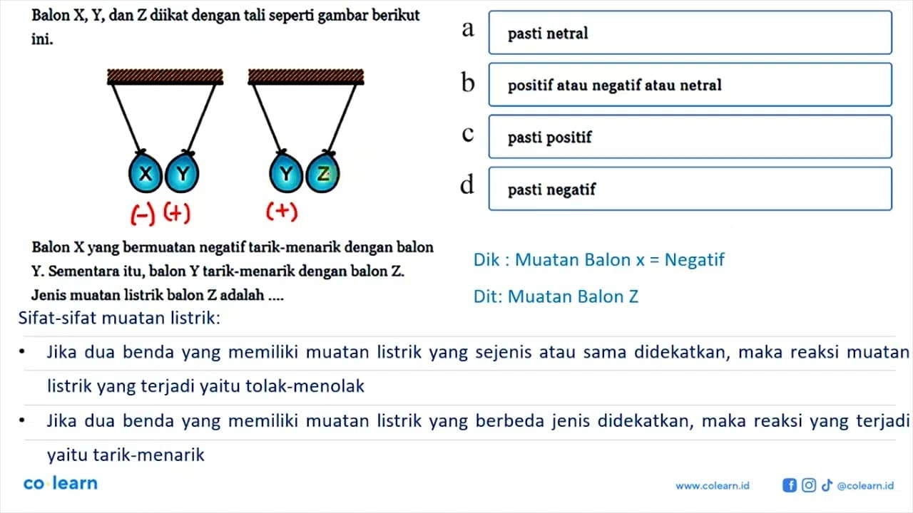 Balon X, Y, dan Z diikat dengan tali seperti gambar berikut