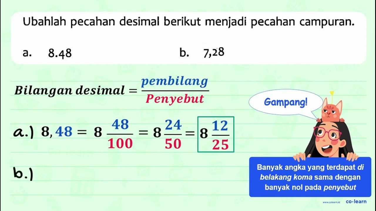 Ubahlah pecahan desimal berikut menjadi pecahan campuran.