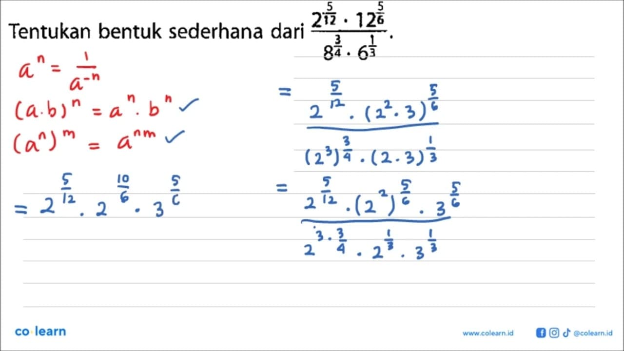 Tentukan bentuk sederhana dari 2^(5/12).