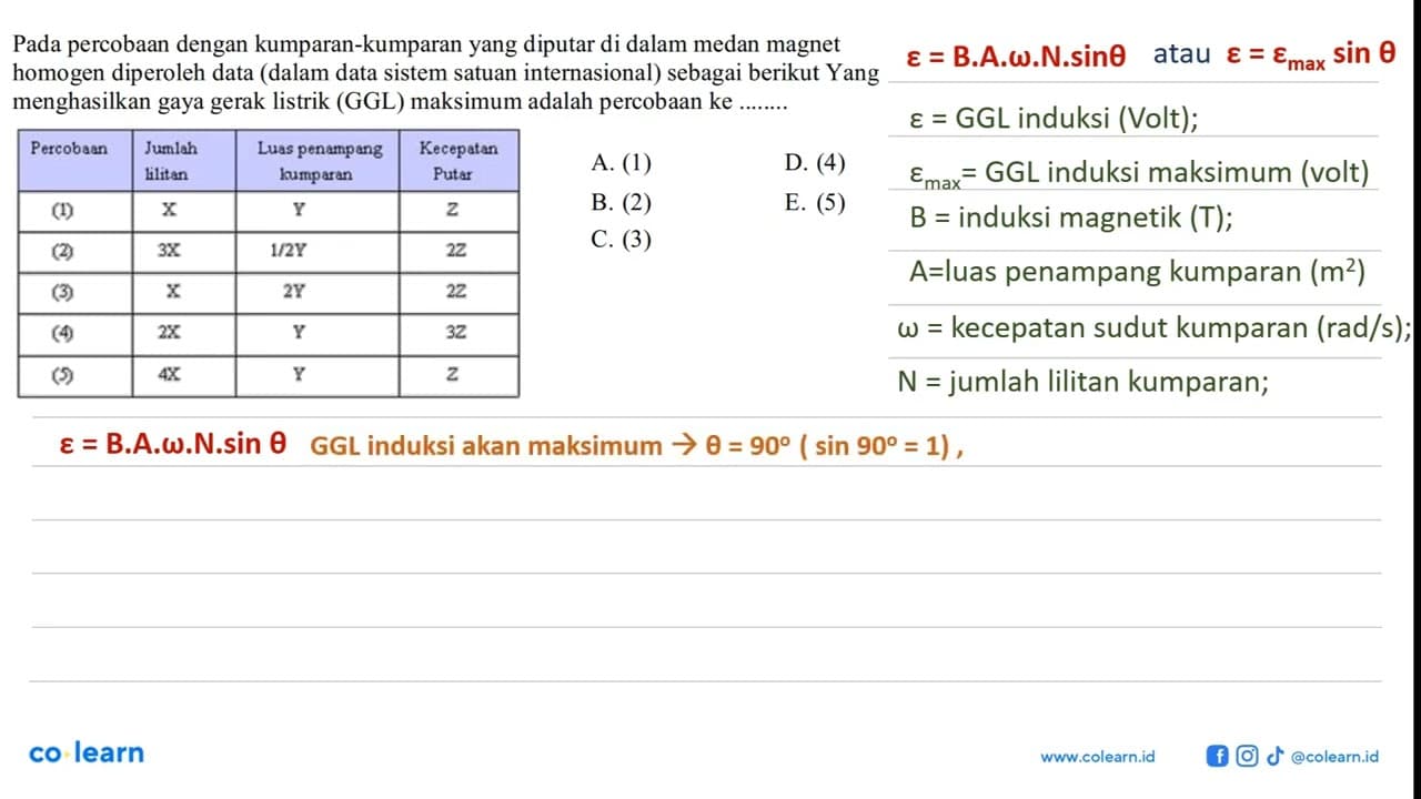 Pada percobaan dengan kumparan-kumparan yang diputar di