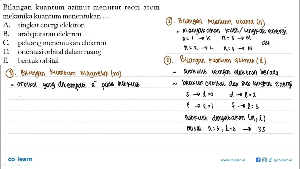 Bilangan kuantum azimut menurut teori atom mekanika kuantum