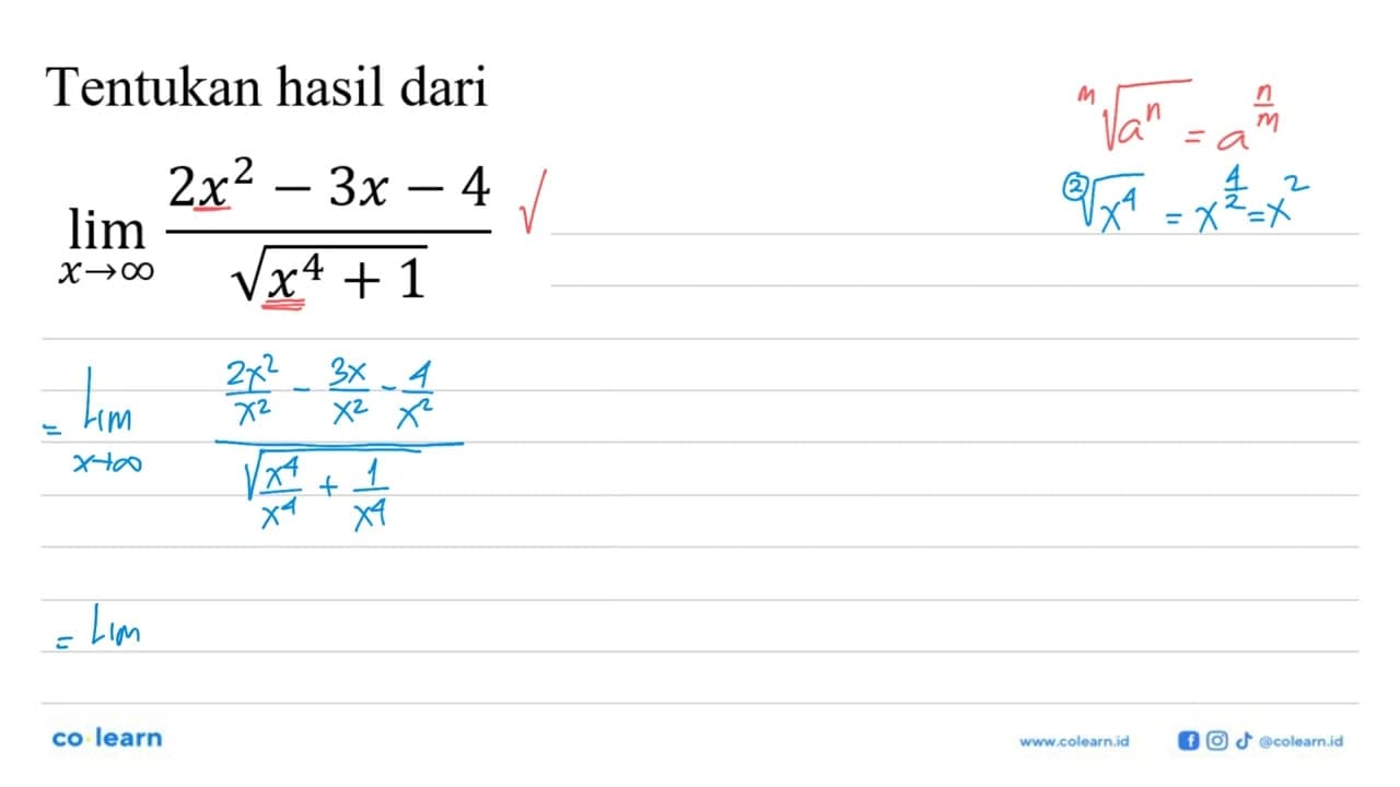 Tentukan hasil dari lim x mendekati tak hingga