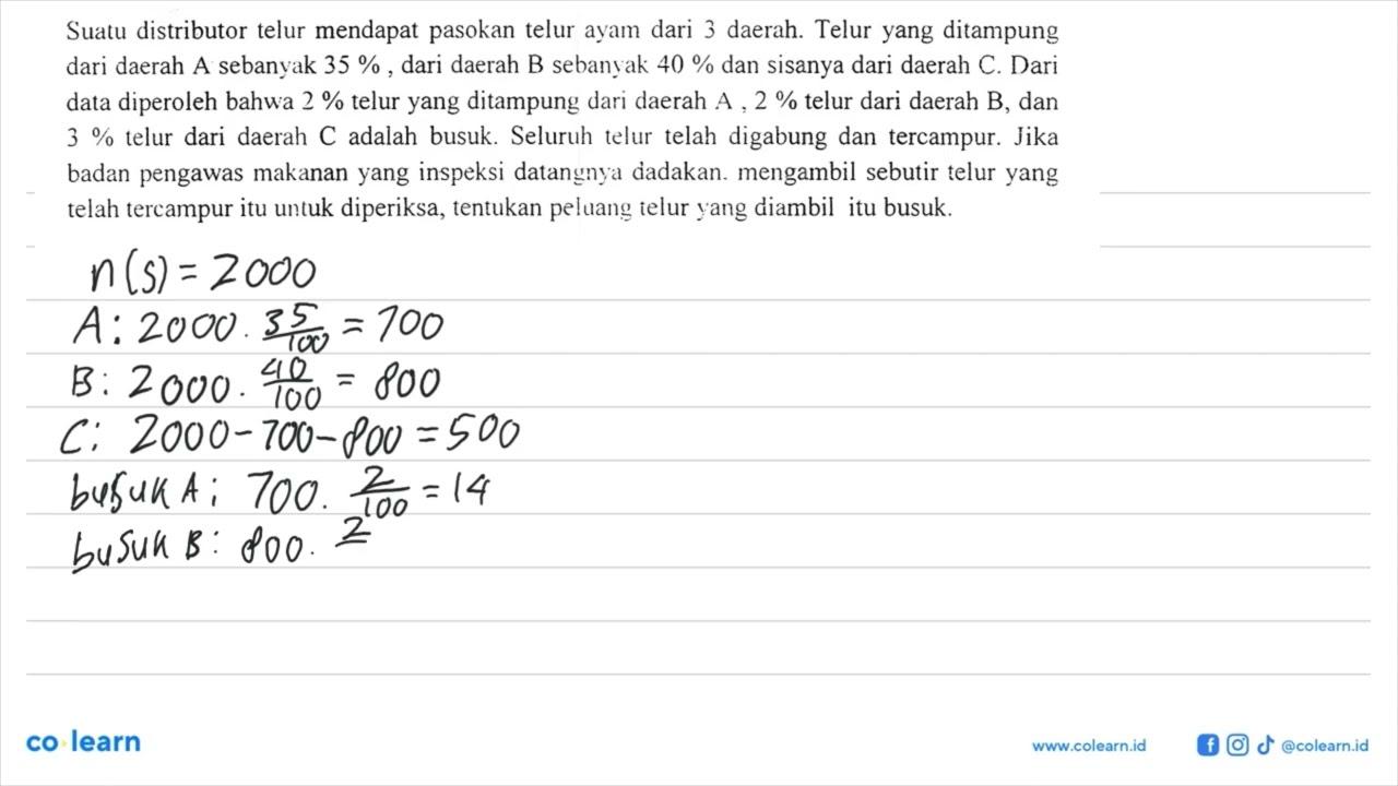 Suatu distributor telur mendapat pasokan telur ayam dari 3