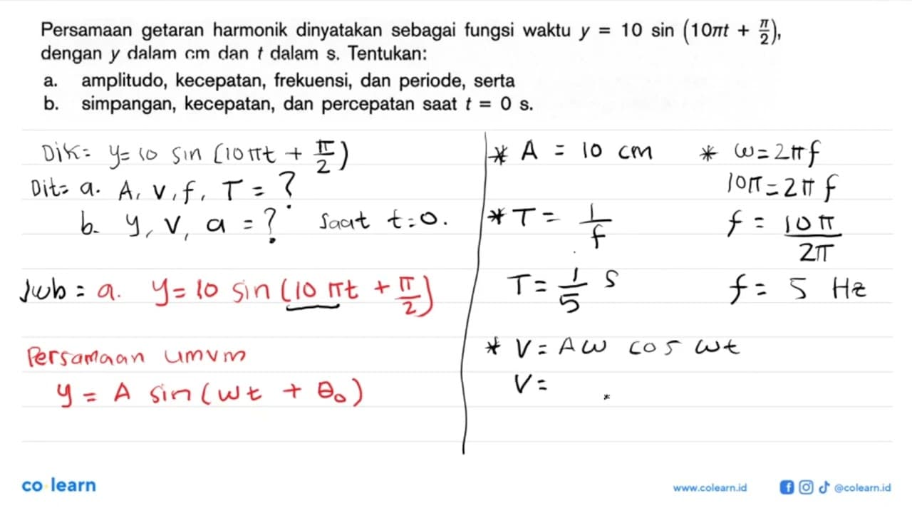 Persamaan getaran harmonik dinyatakan sebagai fungsi waktu