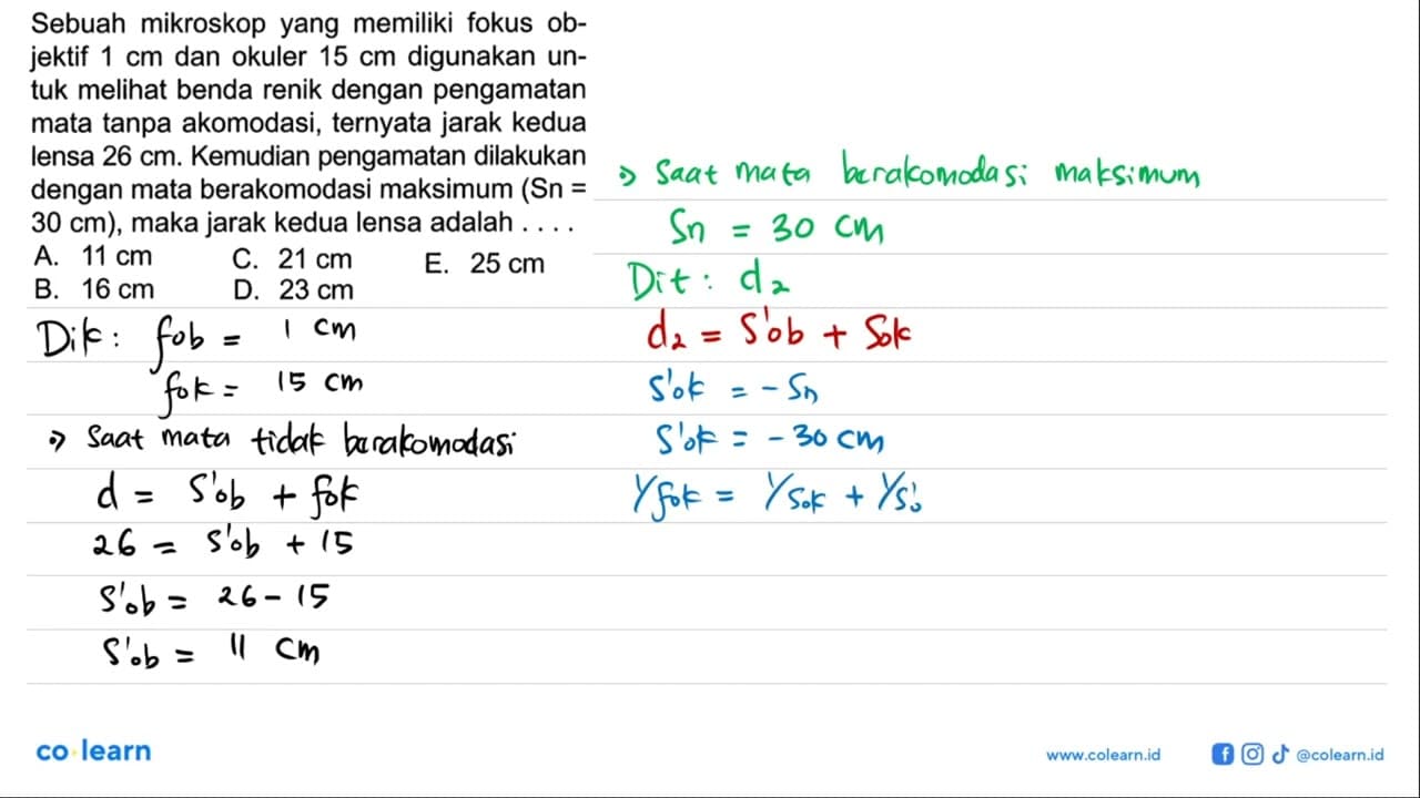 Sebuah mikroskop yang memiliki fokus objektif 1 cm dan