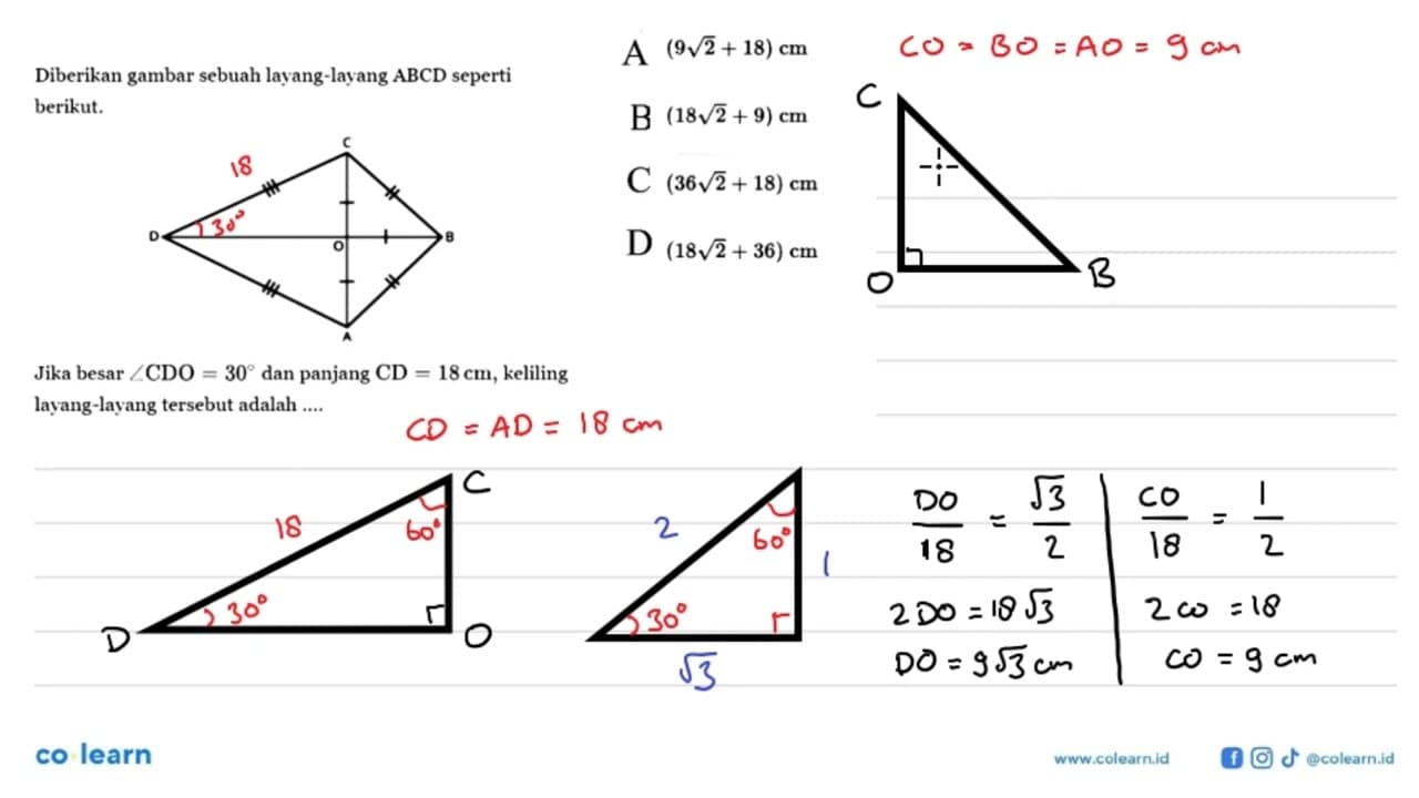 Diberikan gambar sebuah layang-layang ABCD seperti berikut.