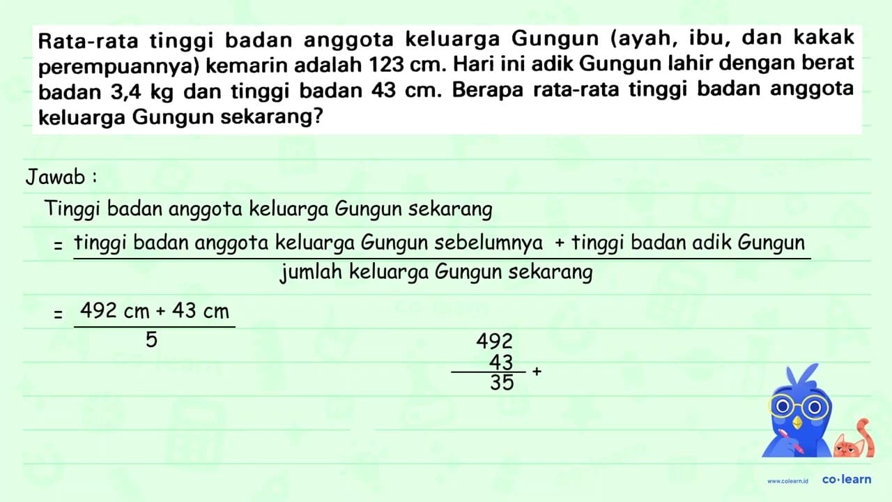 Rata-rata tinggi badan anggota keluarga Gungun (ayah, ibu,