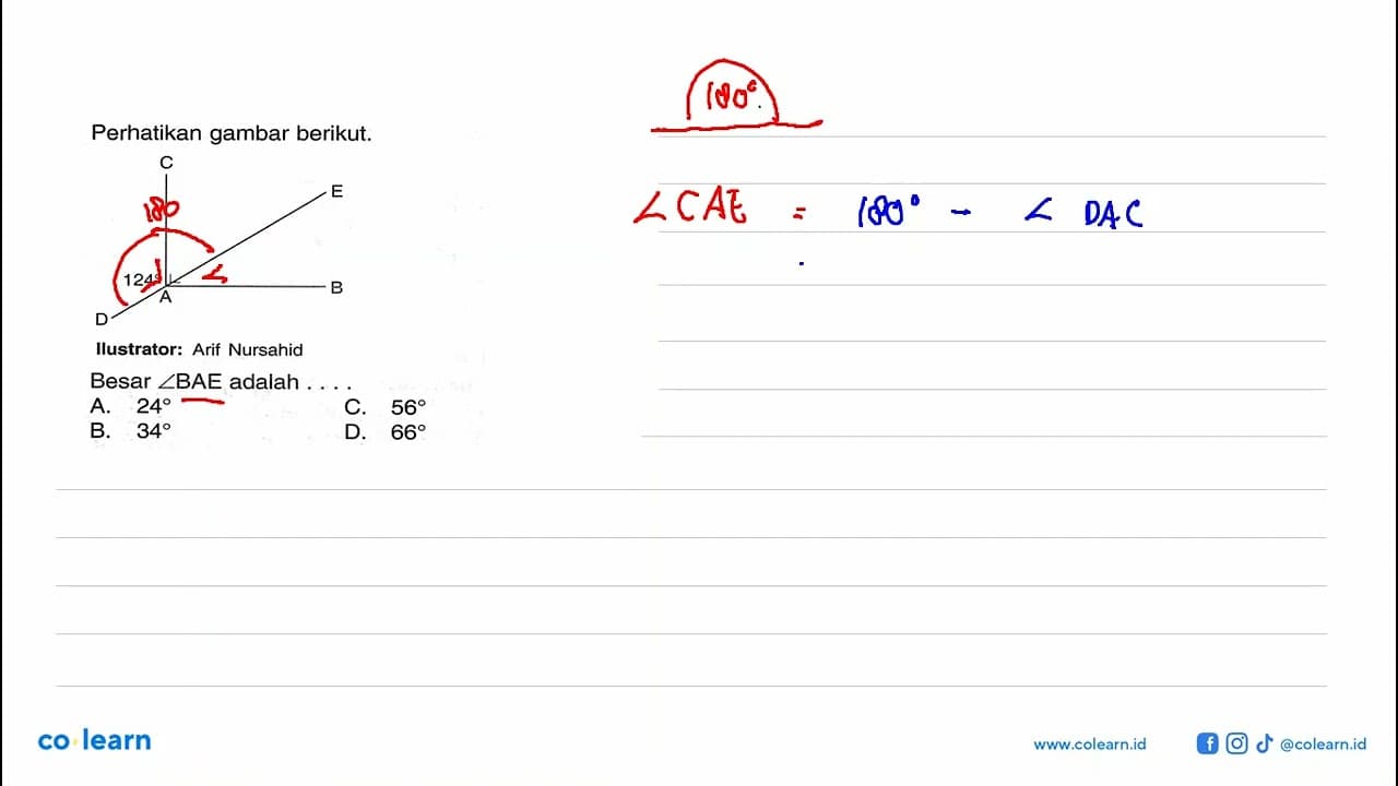 Perhatikan gambar berikut. 124 ABCDE Besar sudut BAE