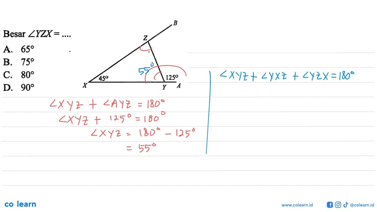 Besar sudut Y Z X=... B Z X Y A
