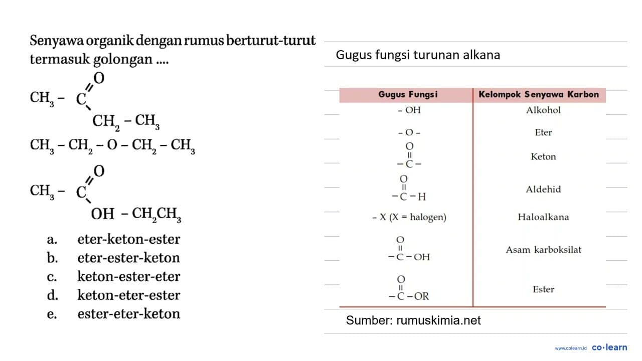 Senyawa organik dengan rumus berturut-turut termasuk