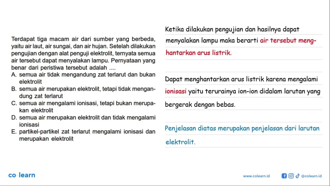 Terdapat tiga macam air dari sumber yang berbeda, yaitu air