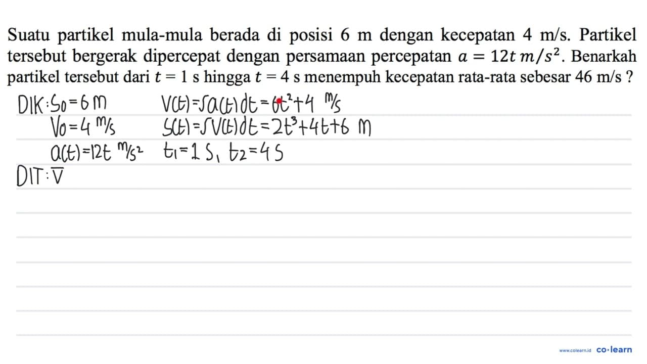 Suatu partikel mula-mula berada di posisi 6 m dengan