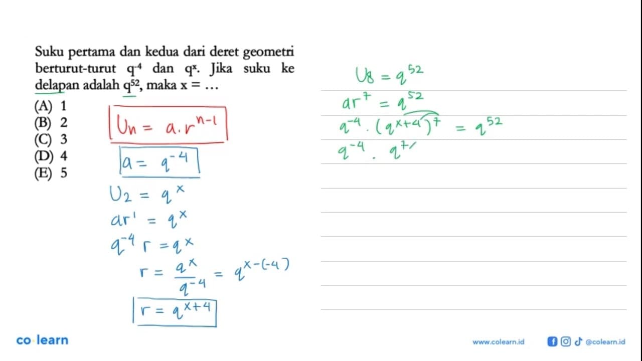 Suku pertama dan kedua dari deret geometri berturut-turut