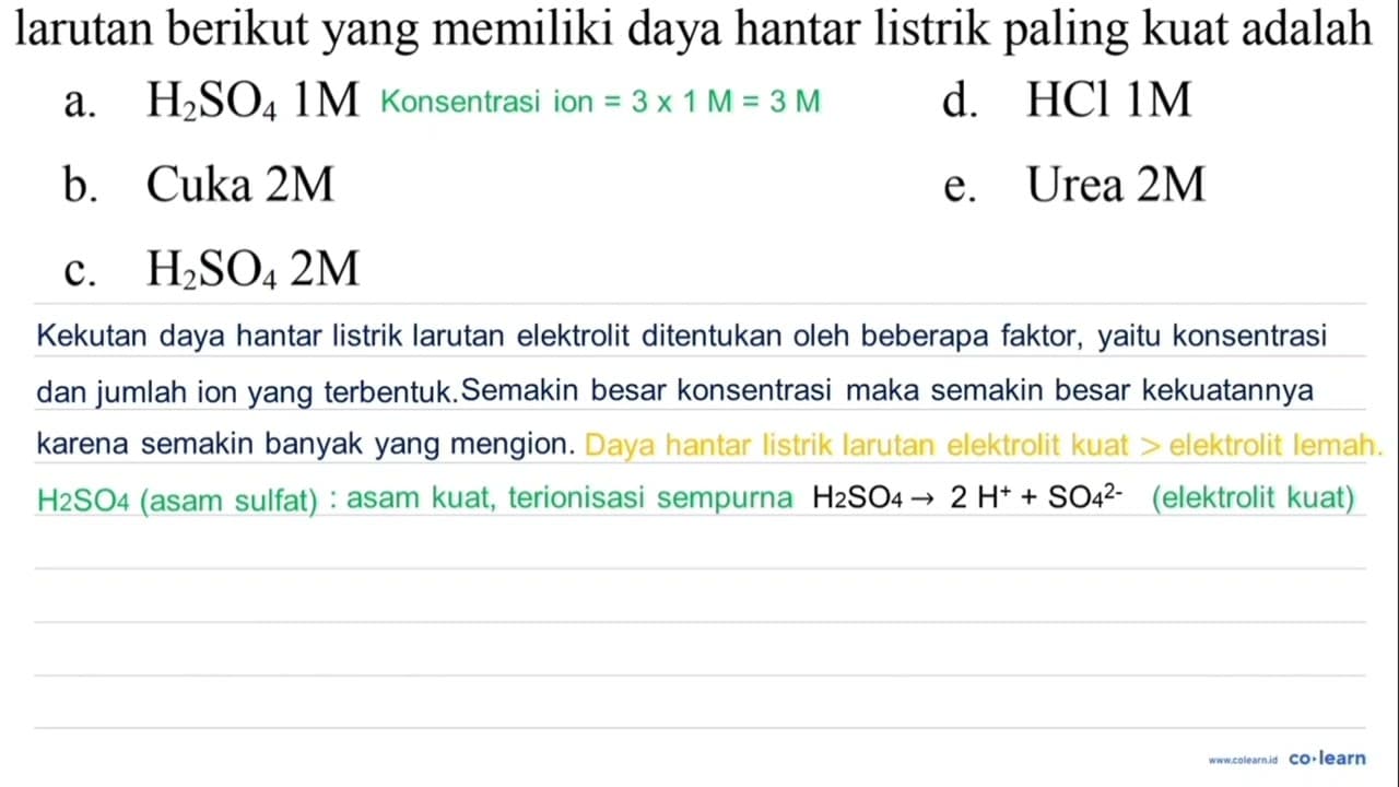 larutan berikut yang memiliki daya hantar listrik paling