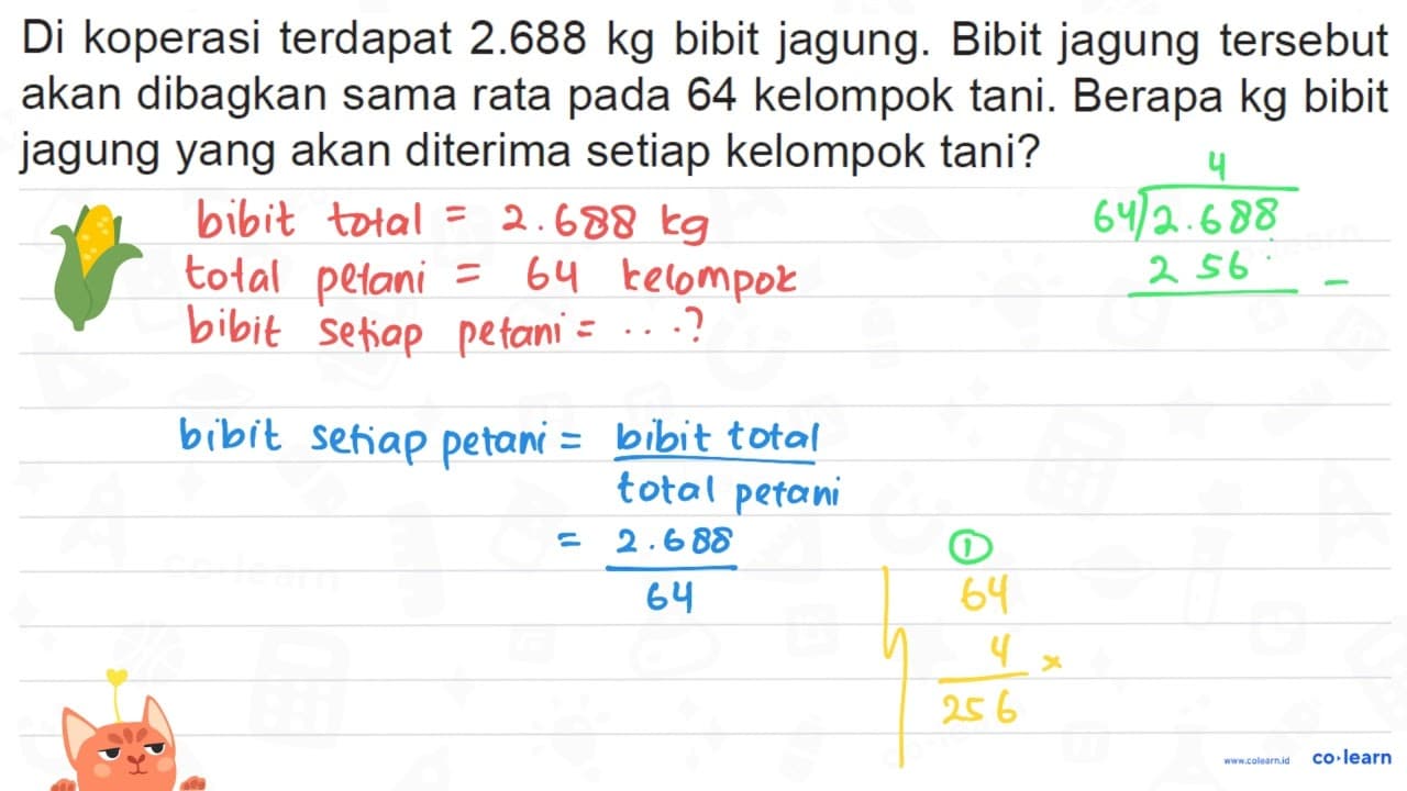 Di koperasi terdapat 2.688 kg bibit jagung. Bibit jagung