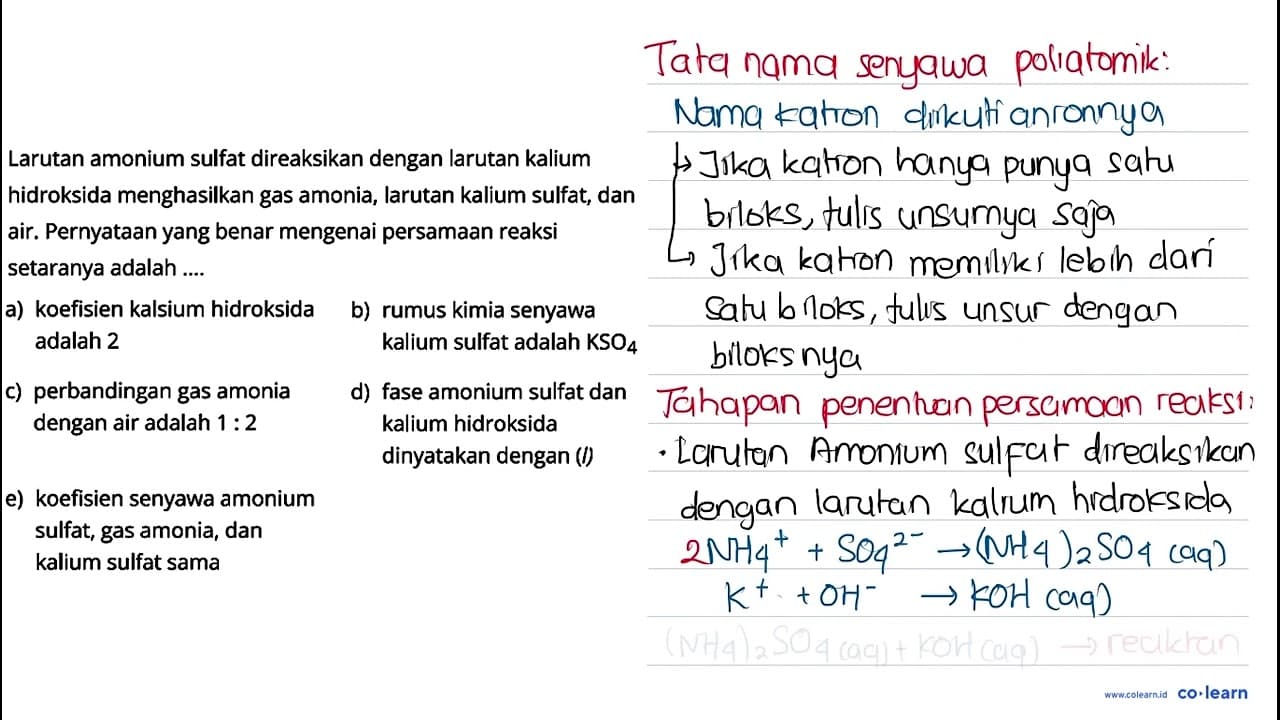 Larutan amonium sulfat direaksikan dengan larutan kalium