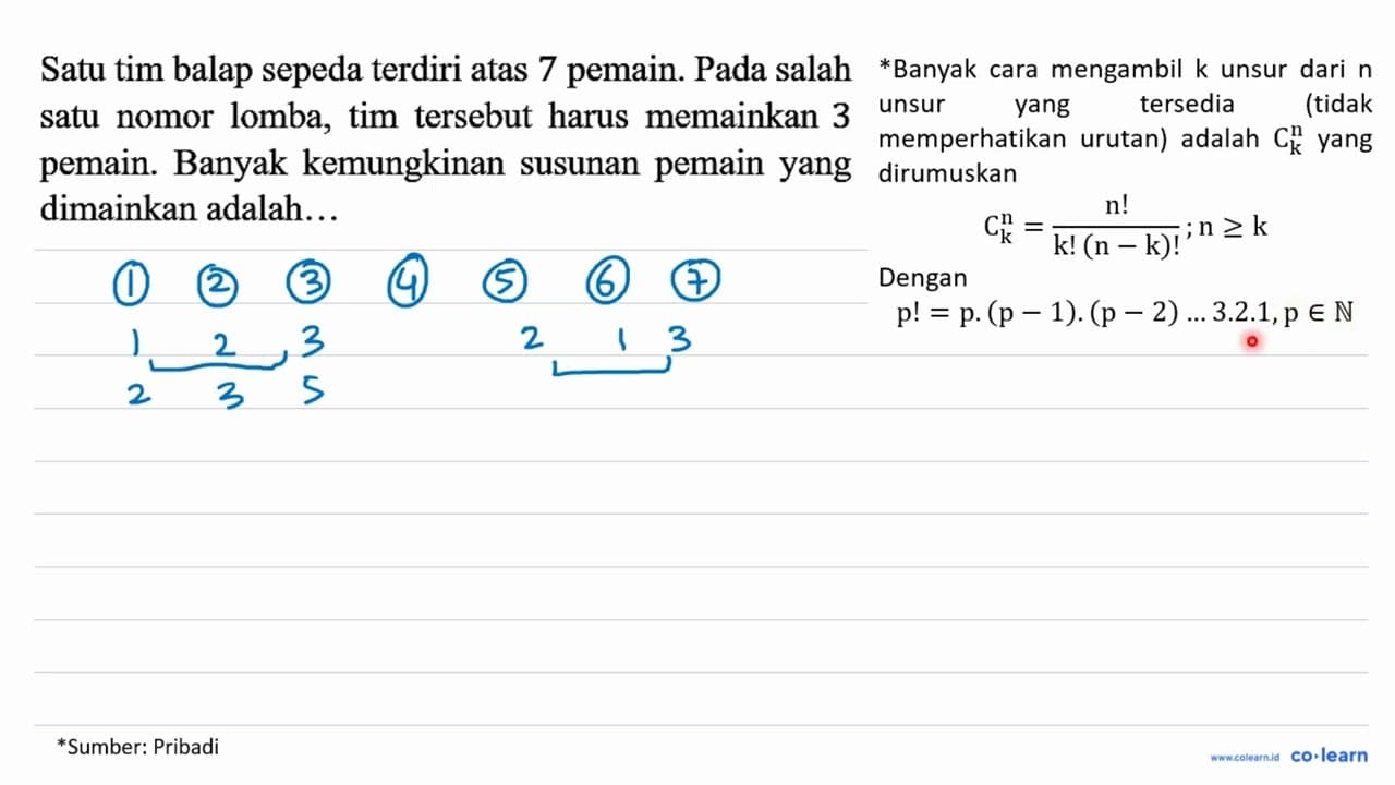 Satu tim balap sepeda terdiri atas 7 pemain. Pada salah