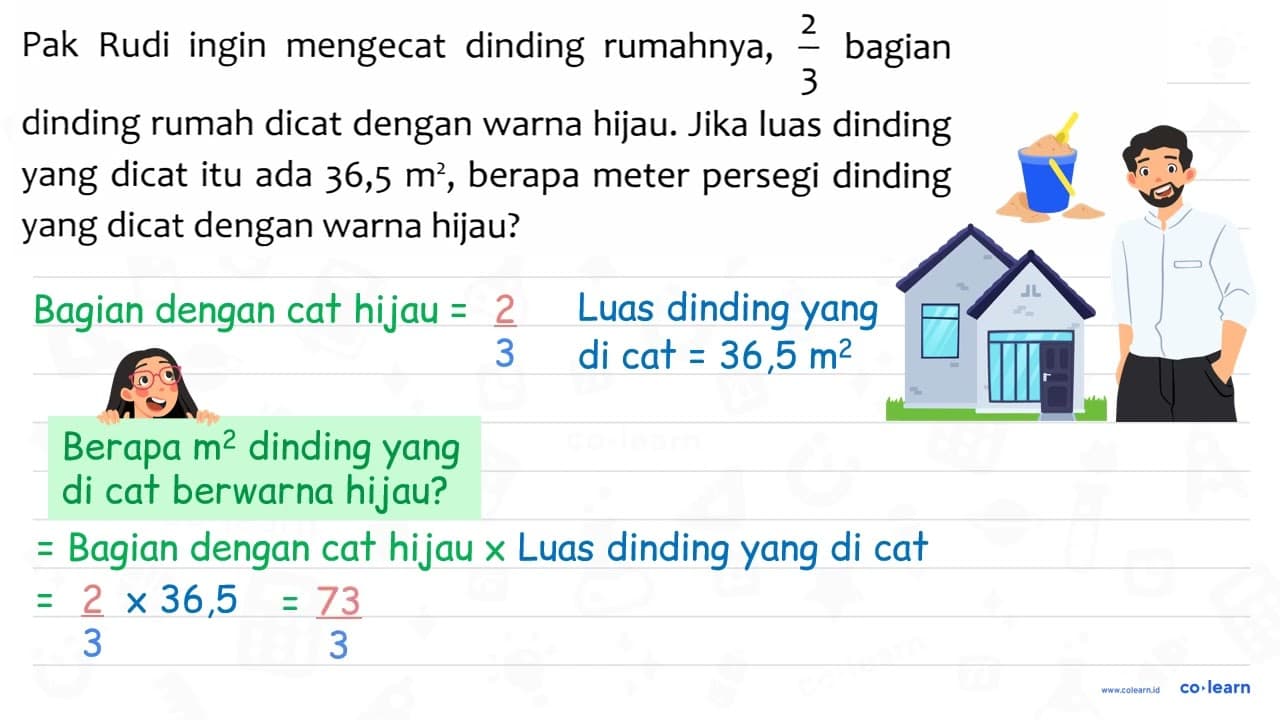 Pak Rudi ingin mengecat dinding rumahnya, 2/3 bagian